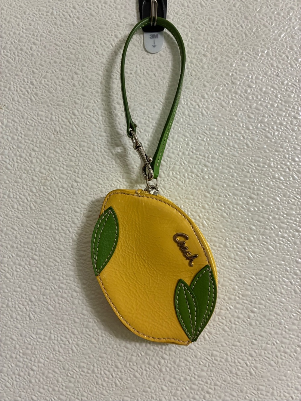 Coach Y2K Yellow Lemon Leather Wristlet/Charm/Coin purse with Green Leaf Accents